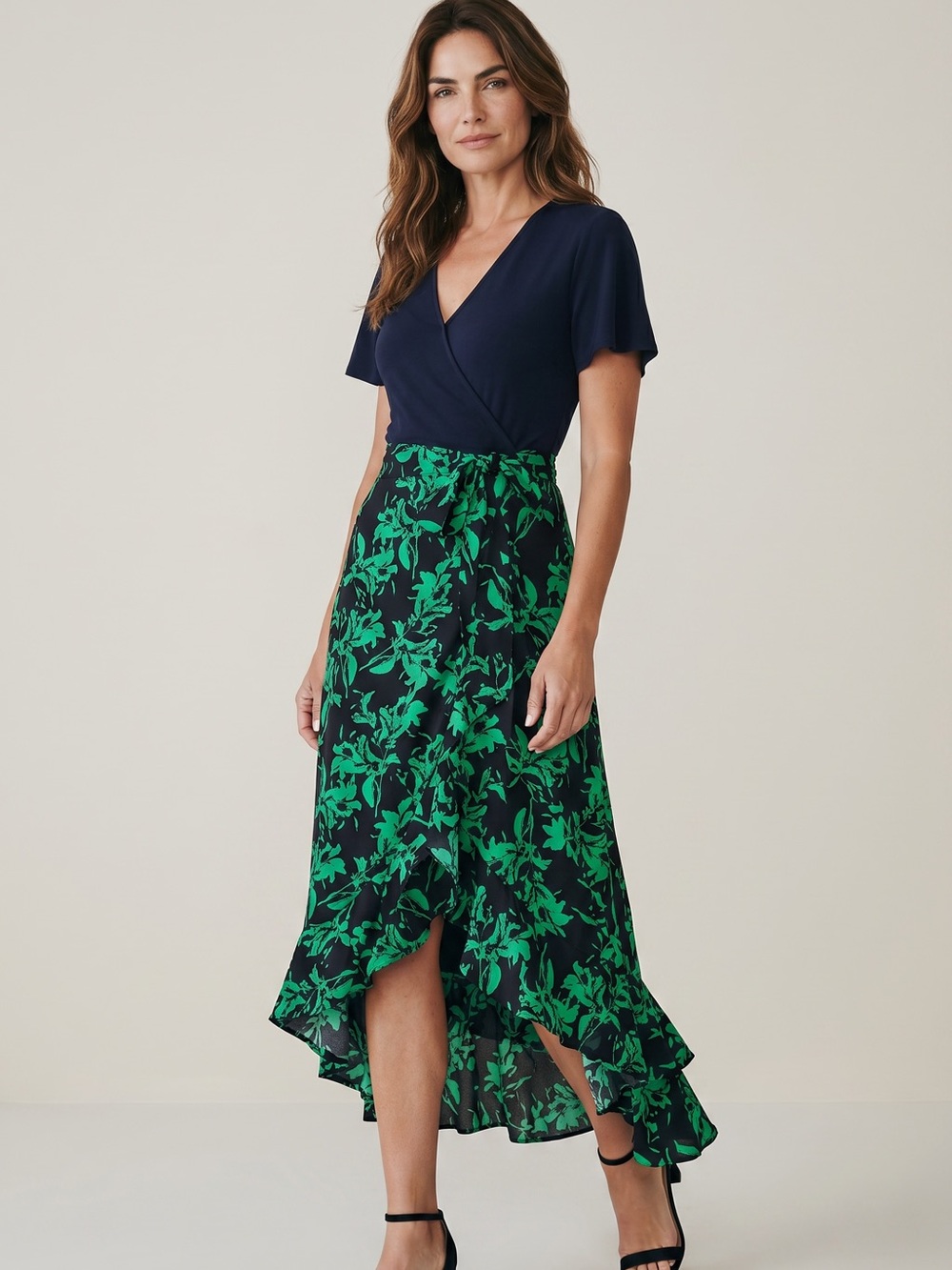 Navy & Green Floral Wrap Maxi Dress New BTFBM size XL